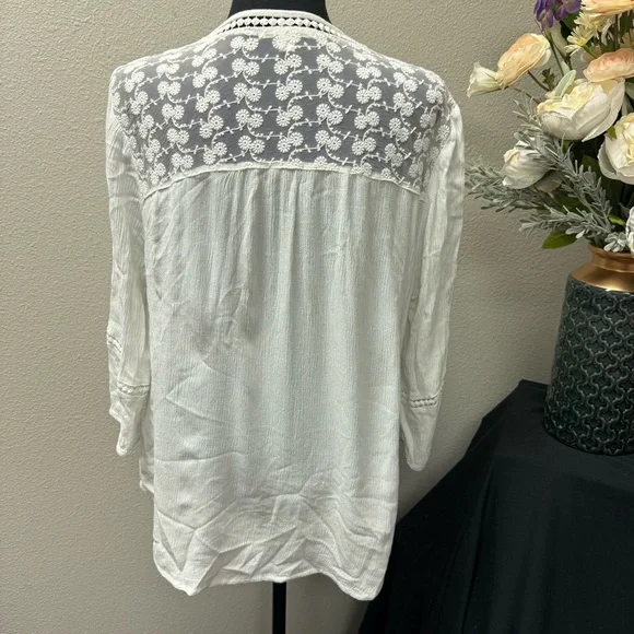 John Paul Richard White Lace Blouse L | Boho Chic Sheer Top Spring Summer Work - Picture 4 of 9